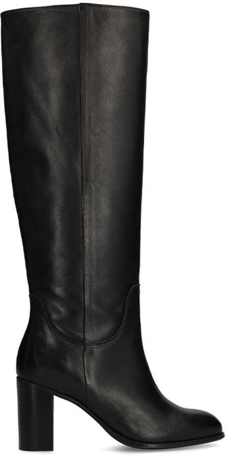 Manfield Dames Zwarte leren hoge laarzen met hak