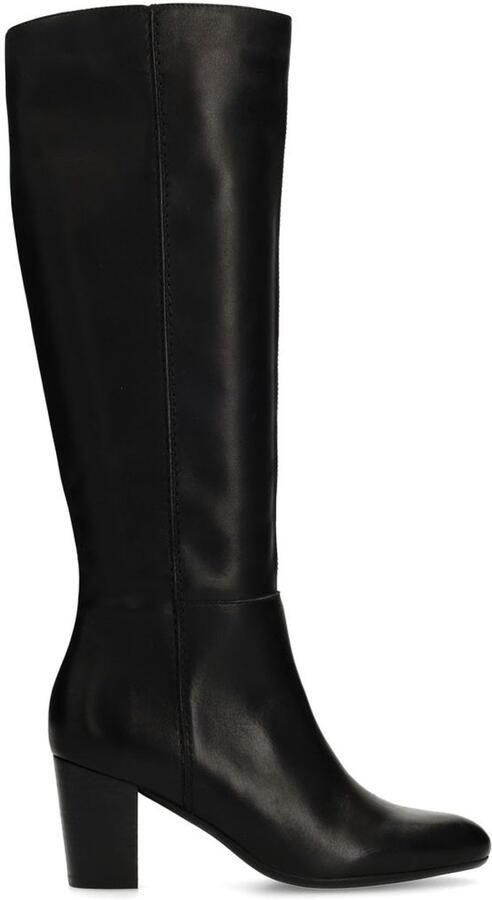 Manfield Dames Zwarte leren hoge laarzen met hak