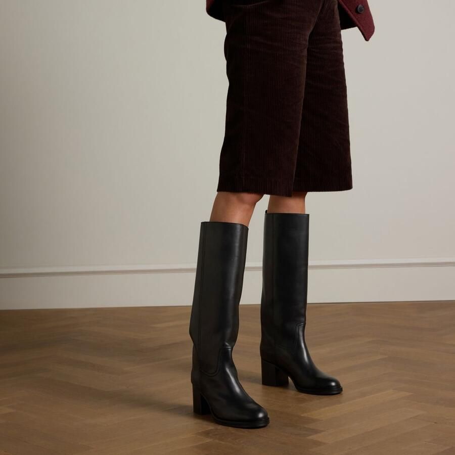 Manfield Dames Zwarte leren hoge laarzen met hak - Foto 2