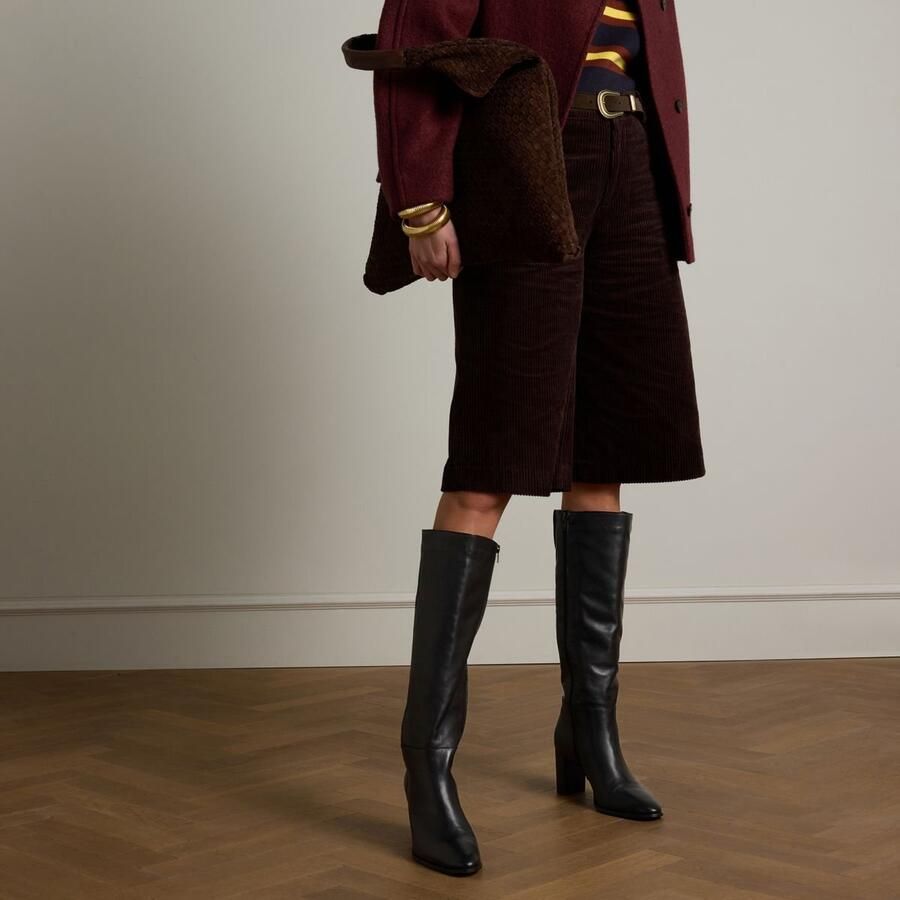 Manfield Dames Zwarte leren hoge laarzen met hak - Foto 1