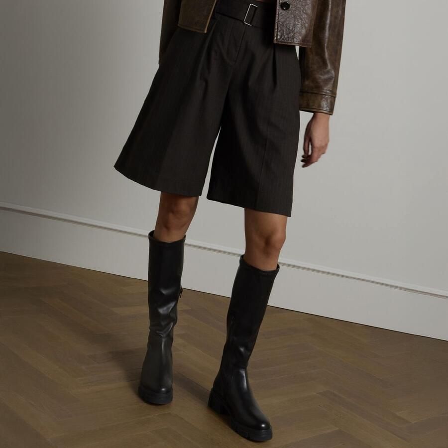 Manfield Dames Zwarte leren hoge laarzen met half stretch - Foto 2