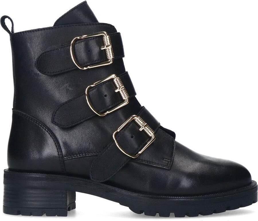 Manfield Dames Zwarte leren laarsjes met gesp