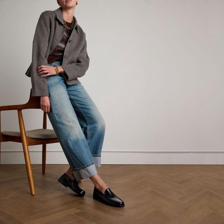 Manfield Dames Zwarte leren loafers - Foto 4