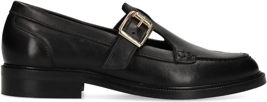 Manfield Dames Zwarte leren loafers met gesp