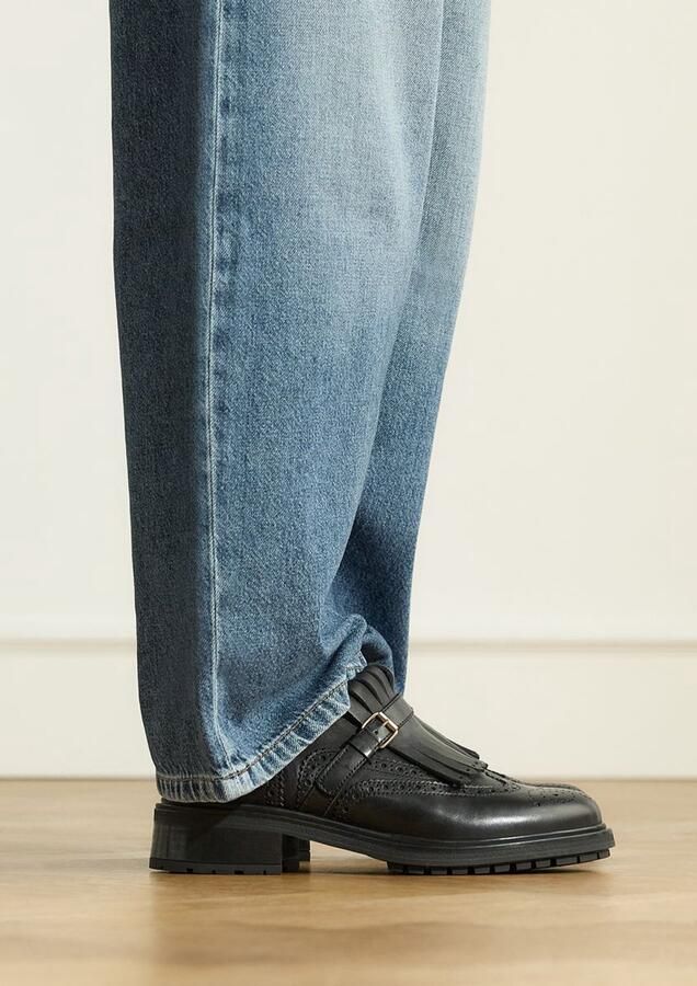 Manfield Dames Zwarte leren loafers met gespsluiting