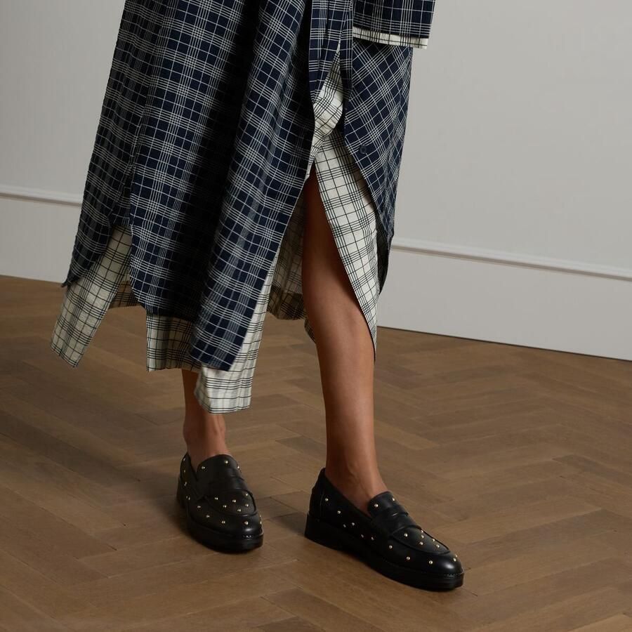 Manfield Dames Zwarte leren loafers met studs - Foto 2
