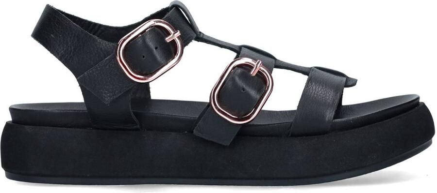 Manfield Dames Zwarte leren sandalen