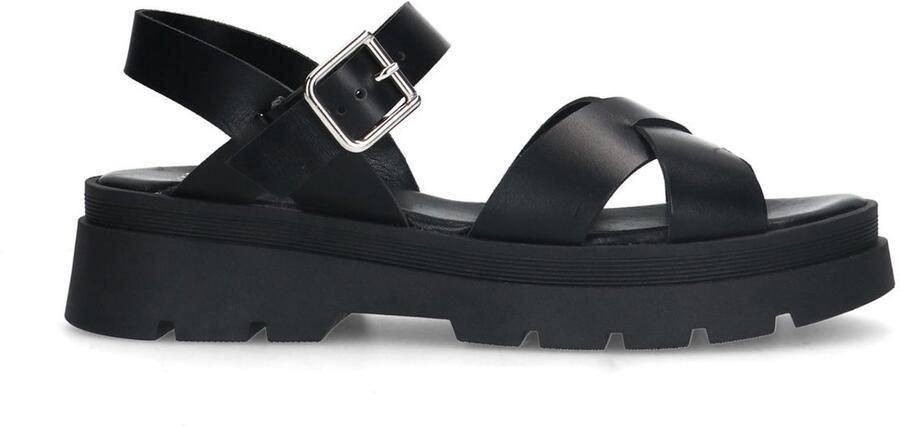 Manfield Dames Zwarte leren sandalen - Foto 3