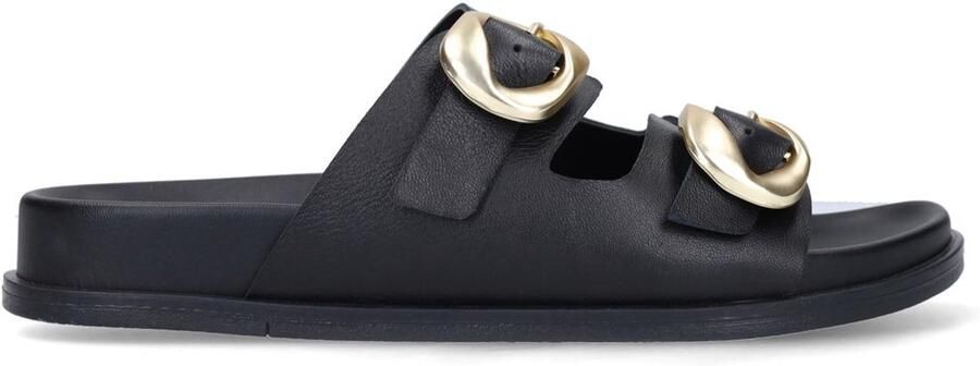 Manfield Dames Zwarte leren sandalen met gesp