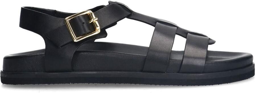 Manfield Dames Zwarte leren sandalen met gespsluiting