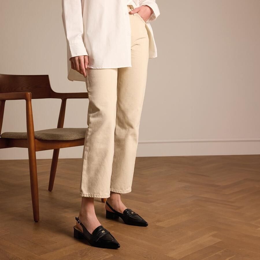 Manfield Dames Zwarte leren slingbacks