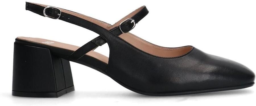 Manfield Dames Zwarte leren slingbacks