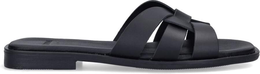 Manfield Dames Zwarte leren slippers