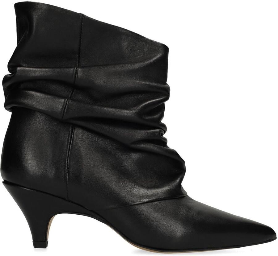Manfield Dames Zwarte leren slouchy enkellaarsjes