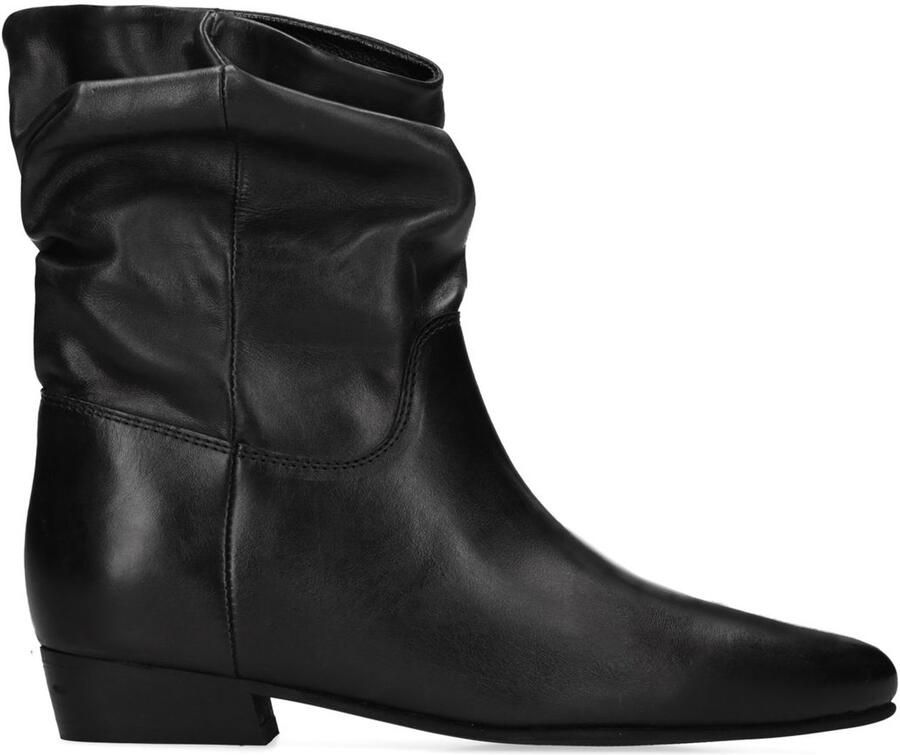Manfield Dames Zwarte leren slouchy enkellaarsjes