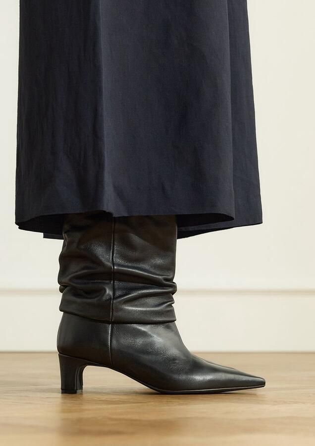 Manfield Dames Zwarte leren slouchy enkellaarsjes met hak - Foto 3