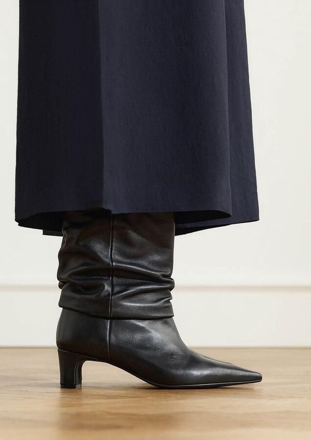 Manfield Dames Zwarte leren slouchy enkellaarsjes met hak - Foto 3