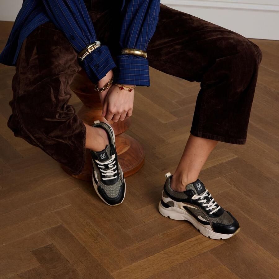 Manfield Dames Zwarte leren sneakers