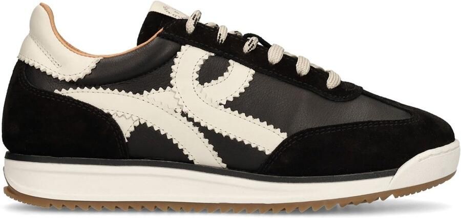 Manfield Dames Zwarte leren sneakers met off white details
