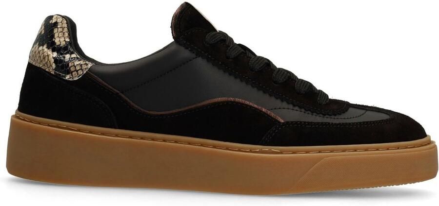 Manfield Dames Zwarte leren sneakers met snake detail