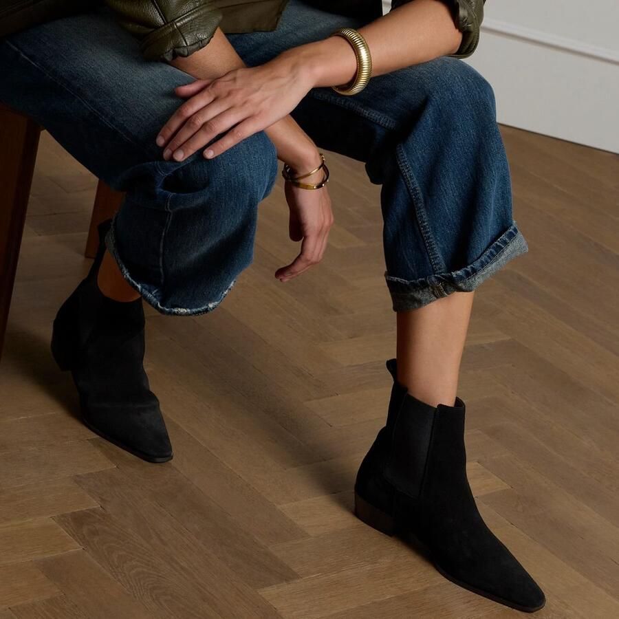 Manfield Dames Zwarte suède chelsea boots