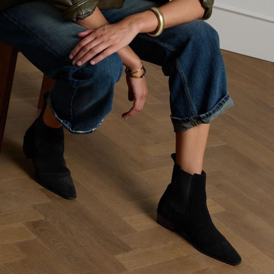 Manfield Dames Zwarte suède chelsea boots