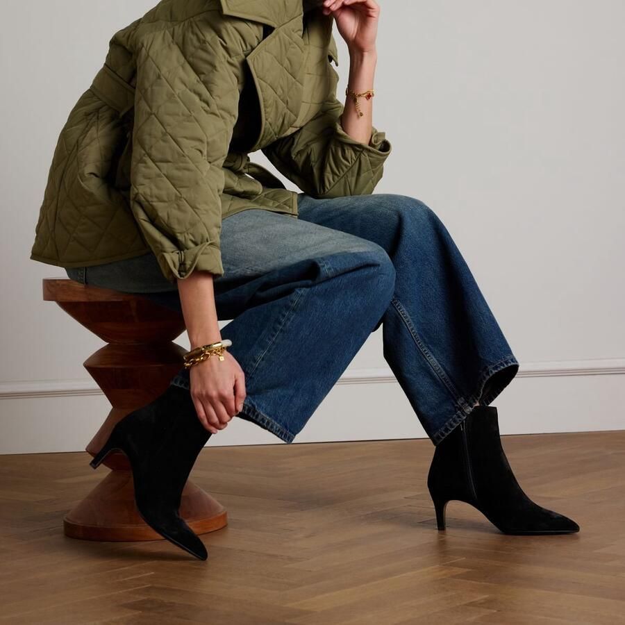 Manfield Dames Zwarte suède enkellaarsjes met hak