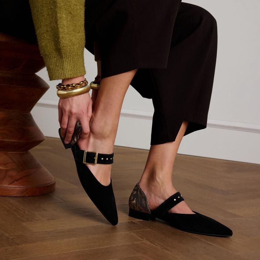 Manfield Dames Zwarte suède loafers