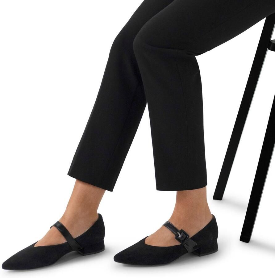 Manfield Dames Zwarte suède loafers met gespsluiting