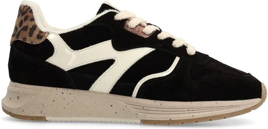 Manfield Dames Zwarte suède sneakers met details