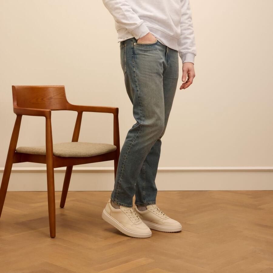 Manfield Heren Beige leren sneakers