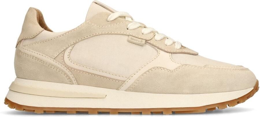 Manfield Heren Beige leren sneakers met suède details