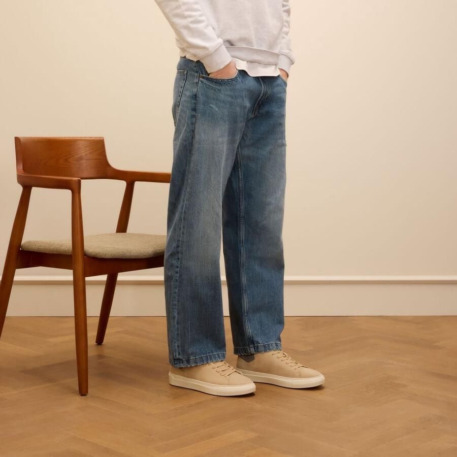 Manfield Heren Beige nubuck sneakers met grijze details - Foto 2
