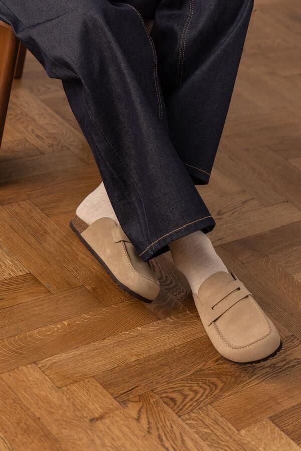 Manfield Heren Beige suède clogs