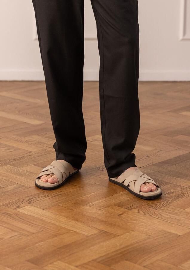 Manfield Heren Beige suède gevlochten slippers