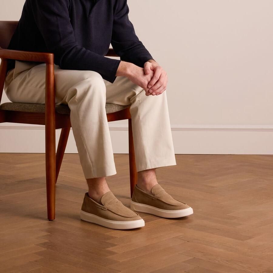 Manfield Heren Beige suède loafers met sportieve zool
