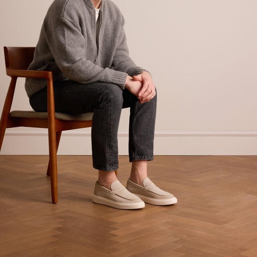 Manfield Heren Beige suède loafers met sportieve zool