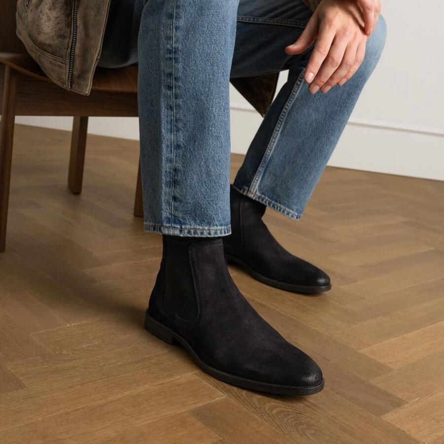 Manfield Heren Blauwe suède chelsea boots