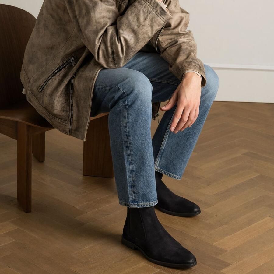 Manfield Heren Blauwe suède chelsea boots