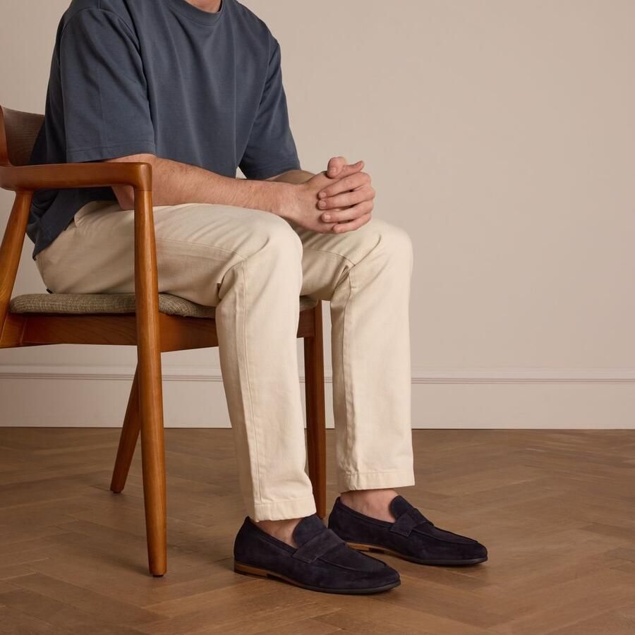 Manfield Heren Blauwe suède loafers