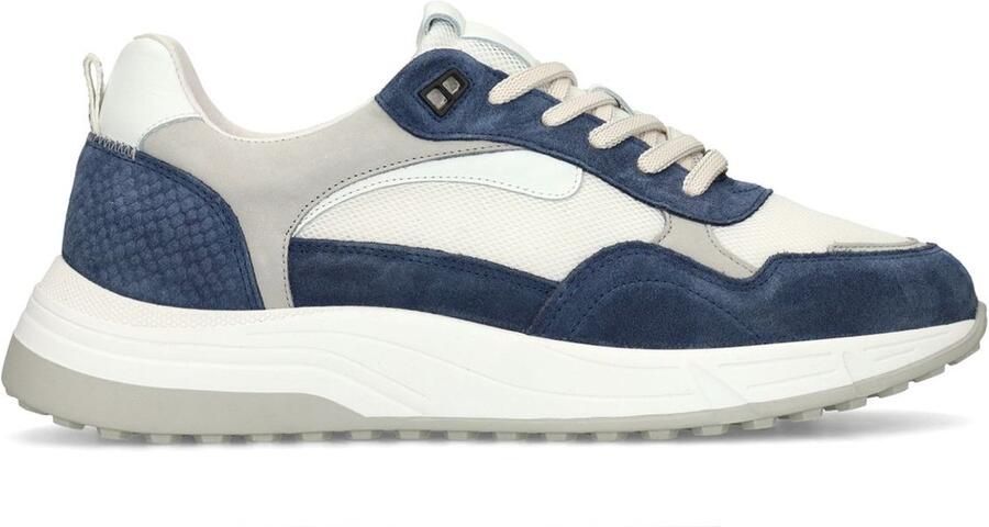 Manfield Heren Blauwe suède sneakers met leren details