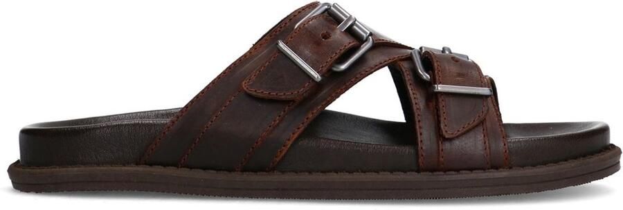 Manfield Heren Bruine leren slippers - Foto 1