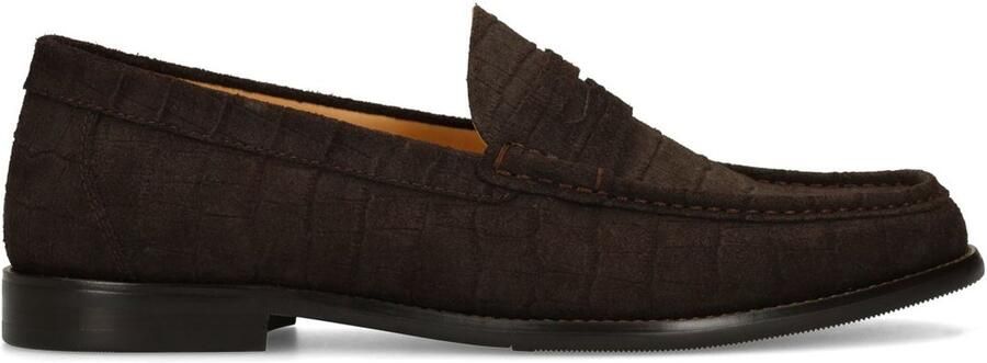 Manfield Heren Bruine suède loafers met crocoprint