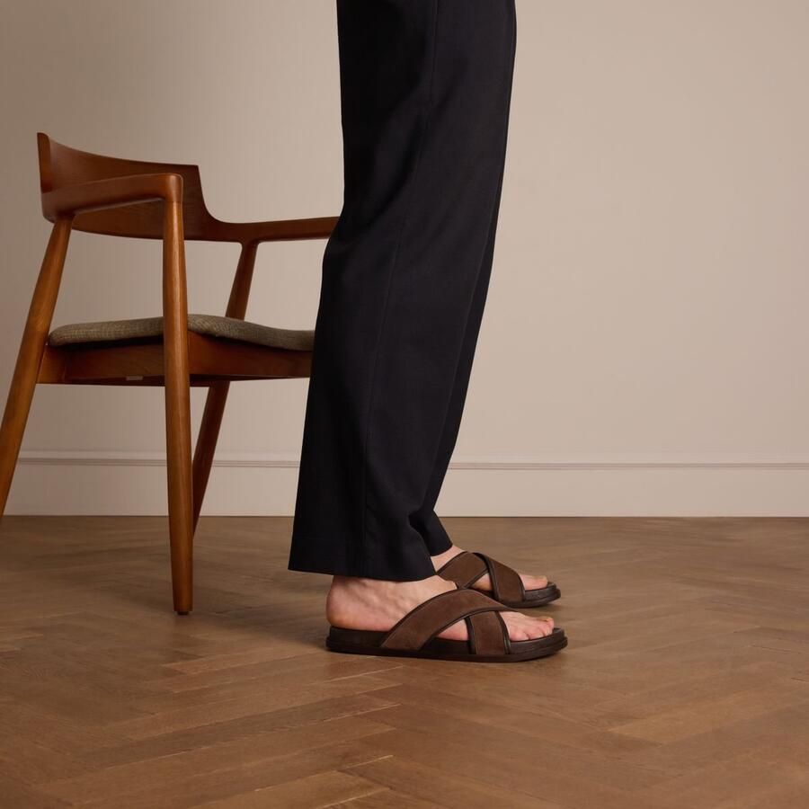 Manfield Heren Bruine suède slippers