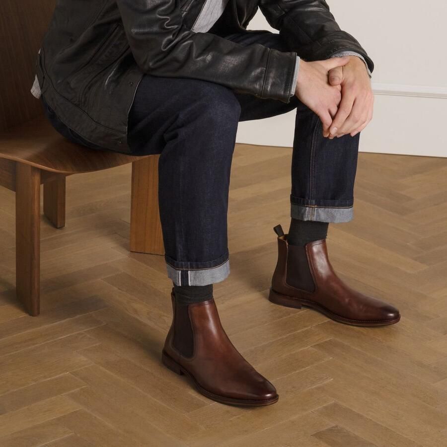 Manfield Heren Cognac leren chelsea boots