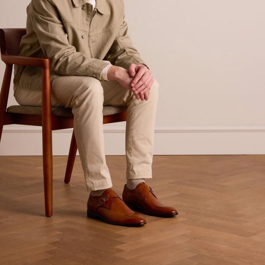 Manfield Heren Cognac leren gespschoenen - Foto 2