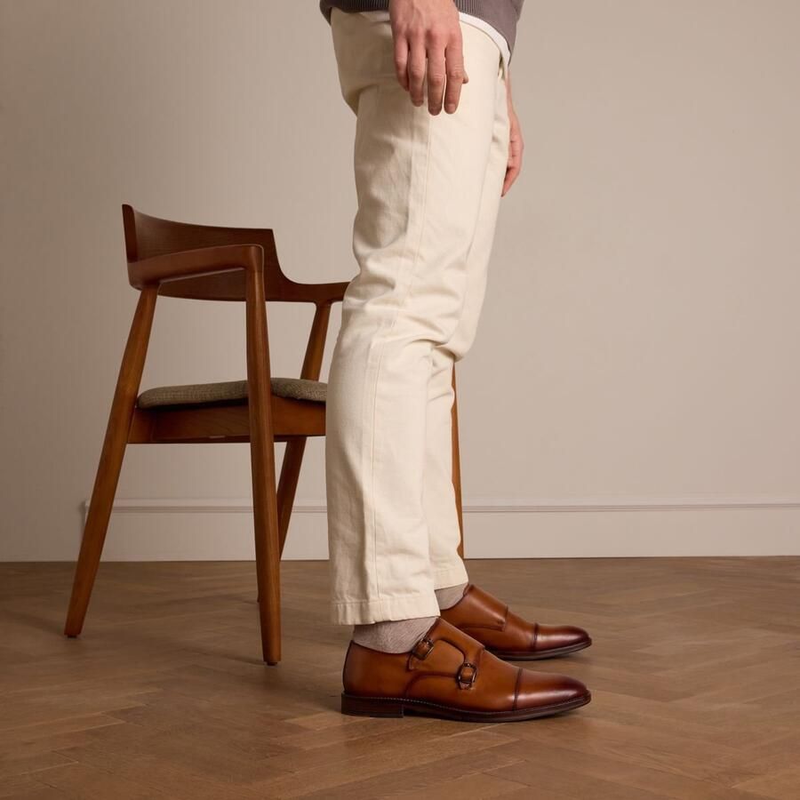 Manfield Heren Cognac leren gespschoenen - Foto 2