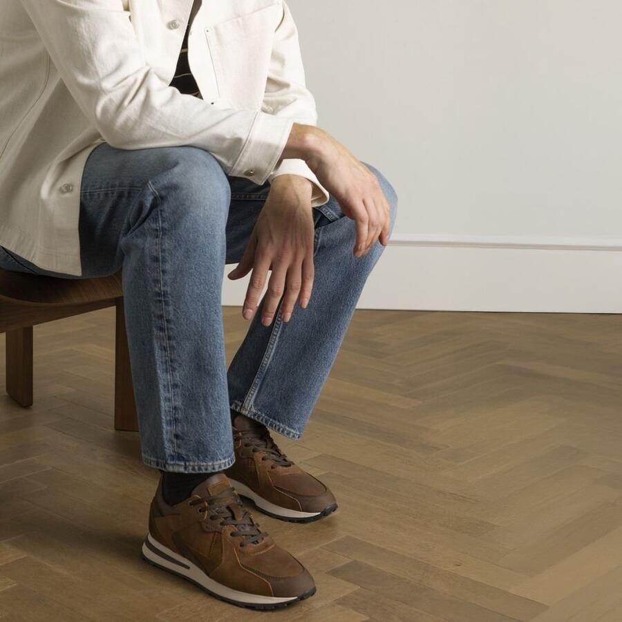 Manfield Heren Cognac leren sneakers