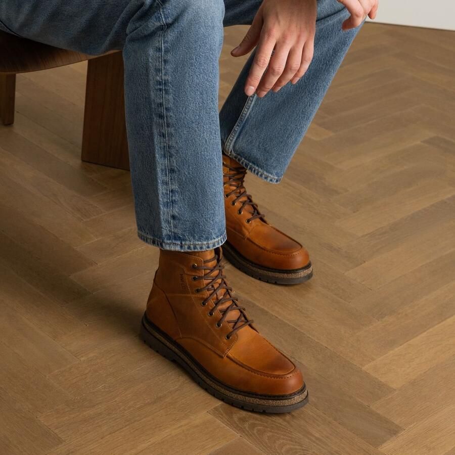 Manfield Heren Cognac leren veterboots