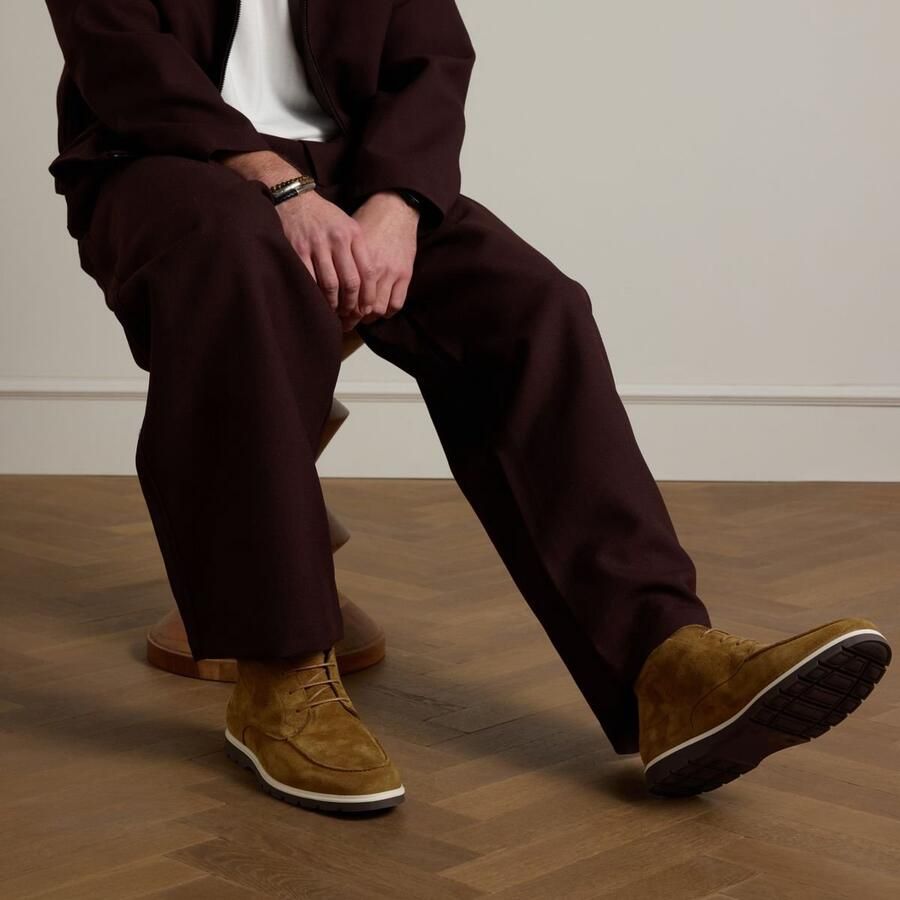 Manfield Heren Cognac suède veterschoenen